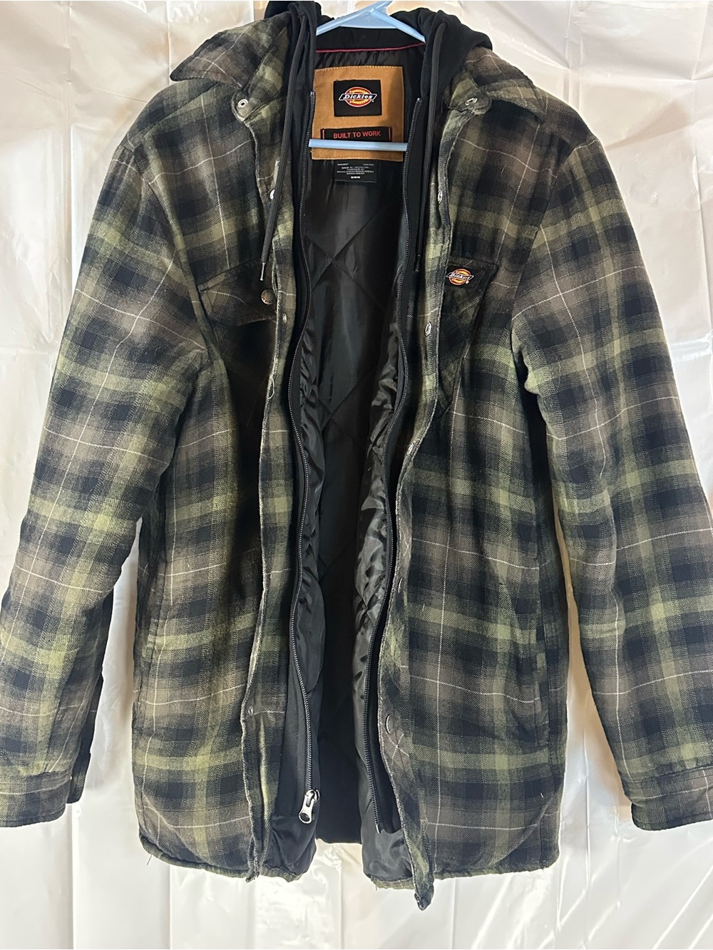 Dickies Olive Green & Black Plaid Hooded flannel Jacket medium